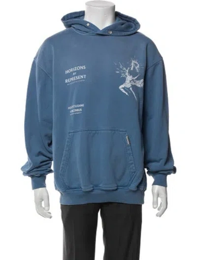 Pre-owned Represent Graphic Print Crew Neck Hoodie In Blue