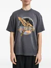 Represent Black Crew Neck T-shirt With Graphic Print On Front And Back And Faded Effect In Cotton Man In Gray