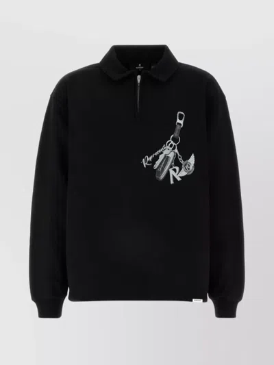 Represent Mens Jet Black Graphic-print Quarter-zip Cotton-jersey Sweatshirt