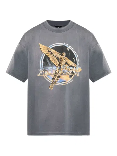 Represent Black Crew Neck T-shirt With Graphic Print On Front And Back And Faded Effect In Cotton Man In Gray