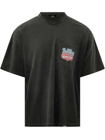 Represent Graphic T-shirt With Front Print In Stained Black