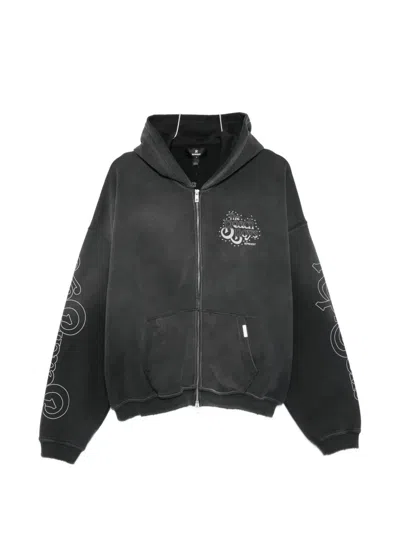 Represent Graphic-print Zip-up Hoodie In Black