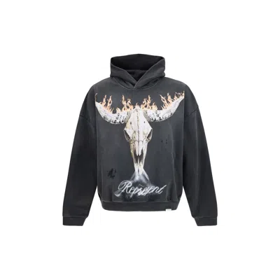 Represent Gray Cotton Sweatshirt In Black
