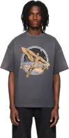 Represent Black Crew Neck T-shirt With Graphic Print On Front And Back And Faded Effect In Cotton Man In Gray
