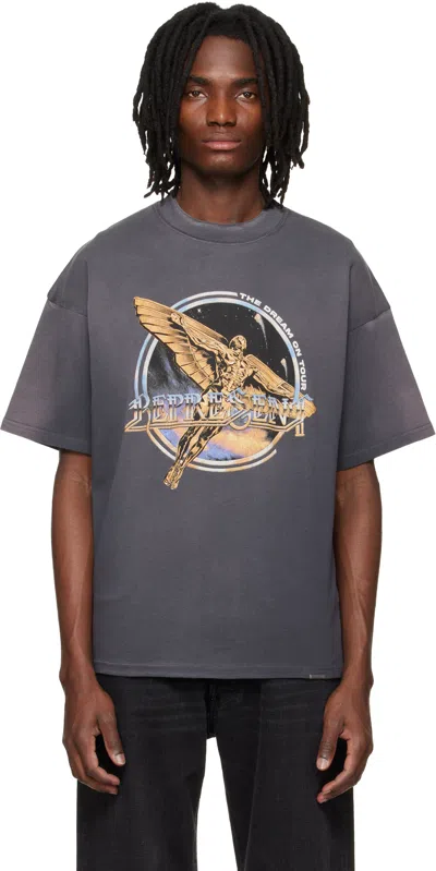 Represent Black Crew Neck T-shirt With Graphic Print On Front And Back And Faded Effect In Cotton Man In Gray