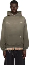 Represent Patron Of The Club Olive Green Hoodie With Front And Back Logo Print In Cotton Man In Washed Olive