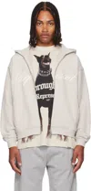 Represent Script Logo Zip Hooded Cotton Sweatshirt In Gray