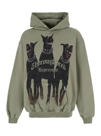 Represent Green Hoodie With Fixed Hood And Maxi Print On The Front In Cotton Man