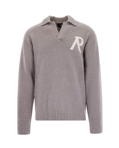 Represent Grey Bouclé Logo Polo Shirt In Gray