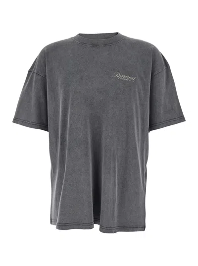 Represent Grey Crew Neck T-shirt With Logo On Front And Back And Faded Effect In Cotton Man In Gray