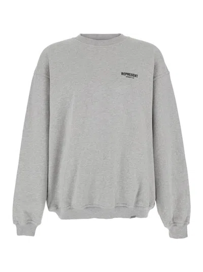 REPRESENT GREY CREWNECK SWEATSHIRT WITH LOGO LETTERING ON THE FRONT AND MAXI LOGO PRINT ON THE REAR IN COTTON 