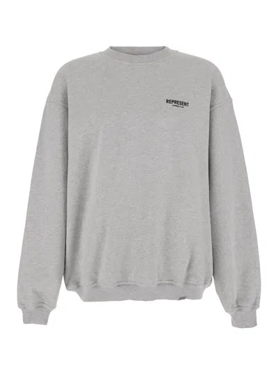 REPRESENT GREY CREWNECK SWEATSHIRT WITH LOGO LETTERING ON THE FRONT AND MAXI LOGO PRINT ON THE REAR IN COTTON 