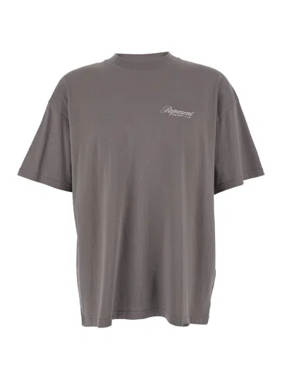 Represent Grey Crewneck T-shirt With Logo Lettering On The Front And Maxi Logo Print On The Rear In Cotton Man In Gray