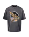 Represent Black Crew Neck T-shirt With Graphic Print On Front And Back And Faded Effect In Cotton Man In Grey
