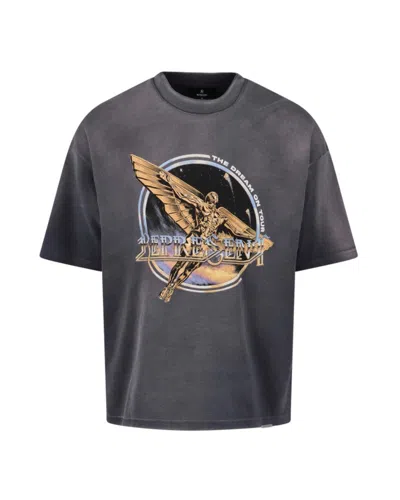 Represent Black Crew Neck T-shirt With Graphic Print On Front And Back And Faded Effect In Cotton Man In Gray