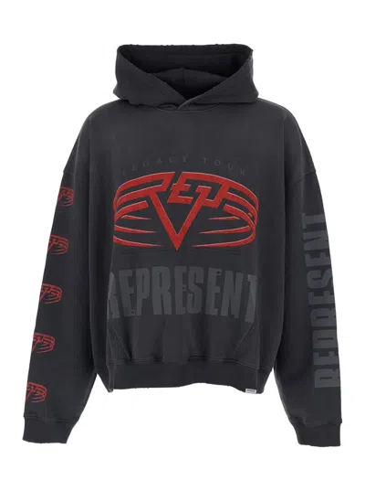 Represent Grey Hoodie With Maxi Logo Print On Front And Rear And Dropped Shoulders In Cotton Man In Gray
