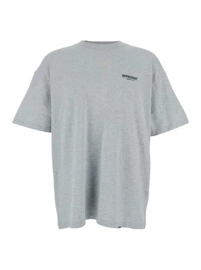 Represent Grey T-shirt With Logo On The Front And Maxi Logo On The Back In Cotton Man