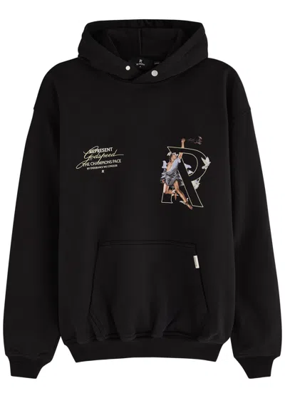 Represent Hermes Printed Hooded Cotton Sweatshirt In Black