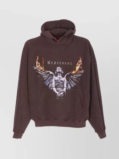 Represent Hooded Graphic Print Sweater And Pocket In Brown