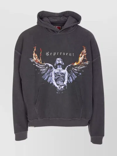 Represent Hooded Graphic Print Sweater And Pocket In Gray