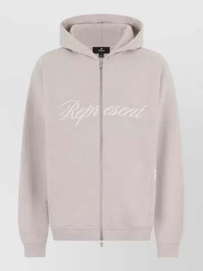 Represent Hooded Logo Zip Cotton Sweatshirt In Brown