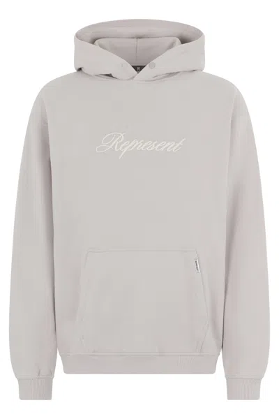 Represent Hooded Script Logo Sweatshirt In Gray