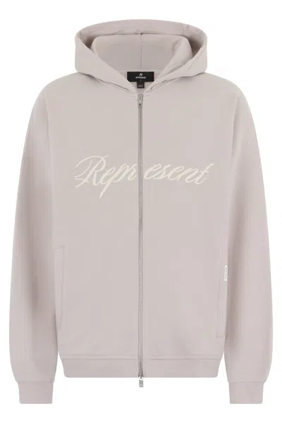 Represent Hooded Script Logo Zip Sweatshirt In Gray