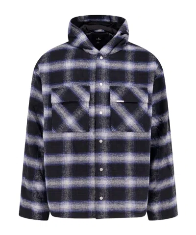 Represent Check Hooded Overshirt In Blue