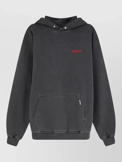 Represent Hooded Sweatshirt Drawstring Hood Front Pocket In Gray