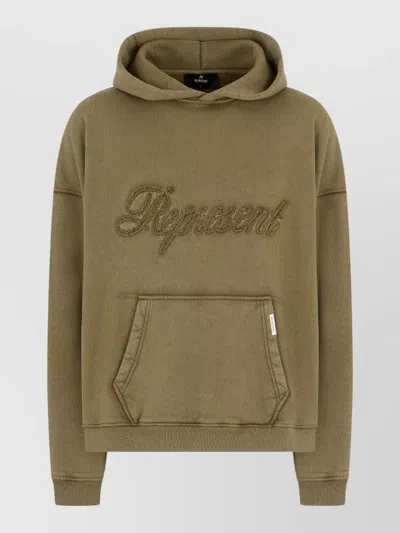 Represent Hooded Sweatshirt Embroidered Logo Front Pocket In Green