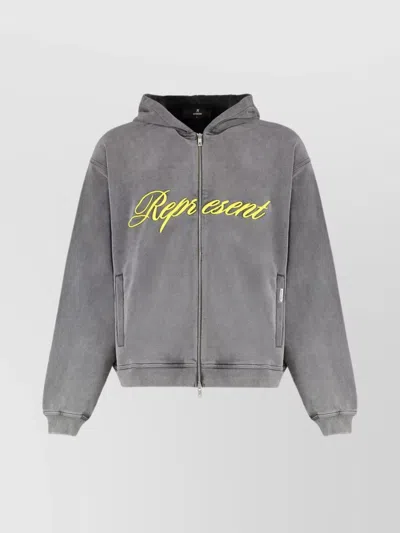 Represent Hooded Zip-up Sweatshirt Featuring Pockets In Gray