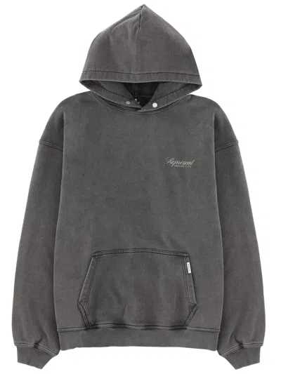 Represent Hooded Sweater Front Pocket Ribbed Cuffs Hem In Gray