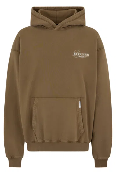 Represent Hoodie With Embroidered Logo In Brown