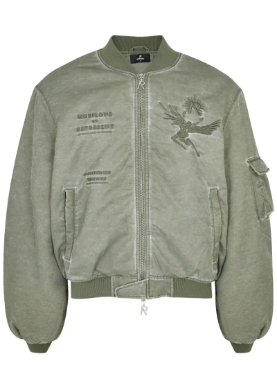 Represent Icarus Logo-embroidered Shell Bomber Jacket In Khaki