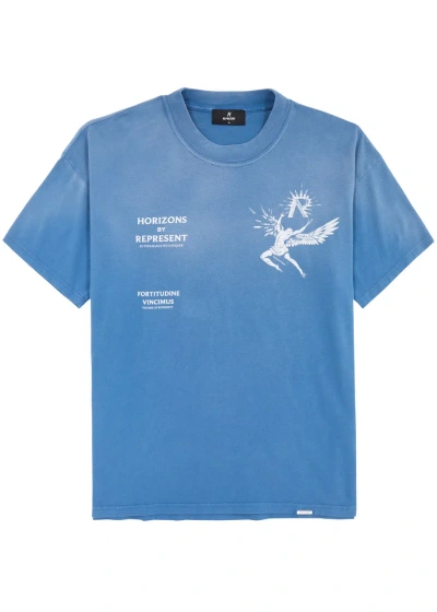 Represent Icarus Printed Cotton T-shirt In Blue