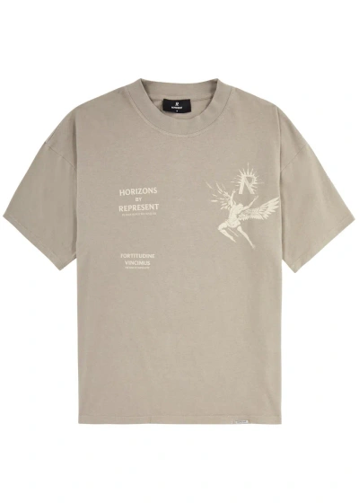 Represent Icarus Printed Cotton T-shirt In Beige