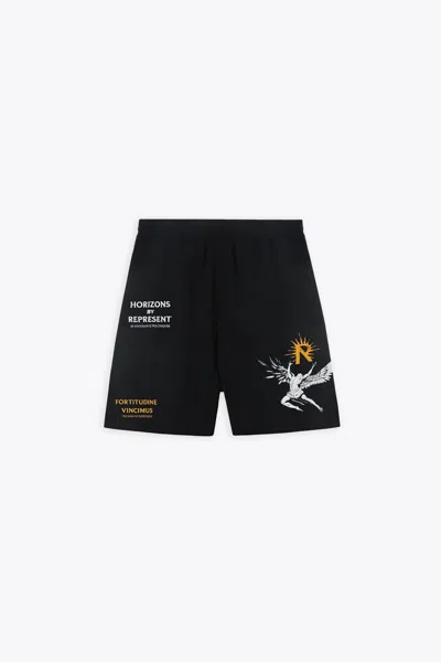 Represent Icarus Short Black Lyocell Shorts With Icarus Graphic Print And Logo - Icarus Short In Nero