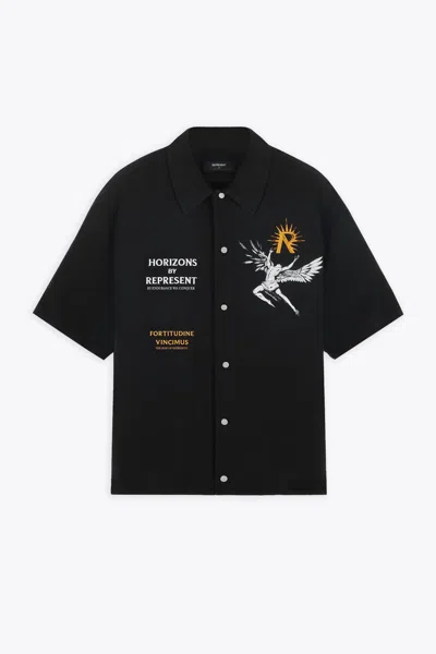 REPRESENT ICARUS SS SHIRT BLACK LYOCELL SHIRT WITH ICARUS GRAPHIC PRINT AND LOGO - ICARUS SHORT SLEEVE SHIRT