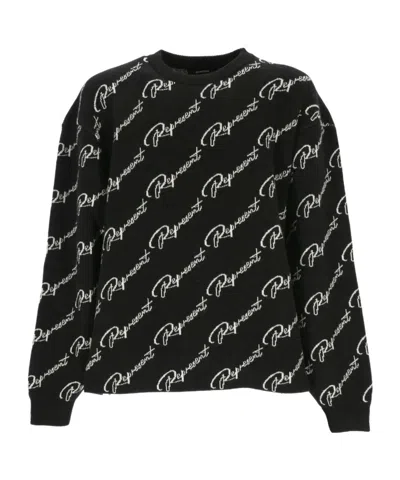 Represent Intarsia-knit Logo Jumper In Black