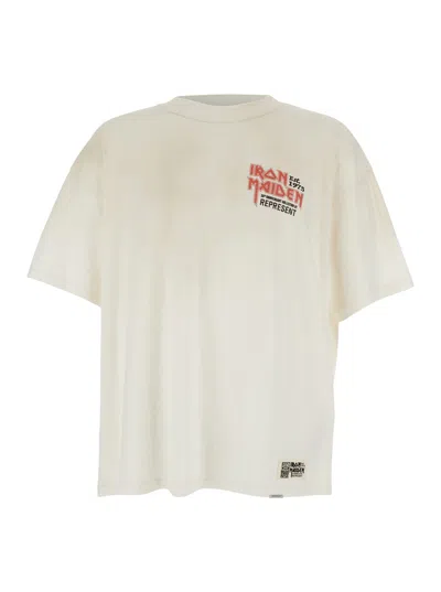 REPRESENT WHITE CREWNECK T-SHIRT WITH LOGO ON FRONT AND REAR IN COTTON BLEND MAN