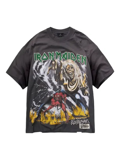 Represent X Iron Maiden Number Of The Beast Long Sleeve T-shirt In Gray