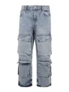 Represent R3ca Cargo Denim Light Blue Sandblasted Denim Cargo Pant - R3ca Cargo Denim In Blue