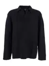 Represent Black Long-sleeve Polo Shirt With Classic Collar And Ribbed Trims In Cotton Blend Stretch Man In Black