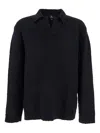 Represent Black Long-sleeve Polo Shirt With Classic Collar And Ribbed Trims In Cotton Blend Stretch Man In Black