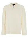 Represent White Long-sleeve Polo Shirt With Classic Collar And Ribbed Trims In Cotton Blend Stretch Man In Neutral