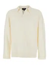 Represent White Long-sleeve Polo Shirt With Classic Collar And Ribbed Trims In Cotton Blend Stretch Man In Neutral