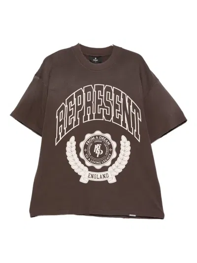 Represent Legacy Crest Cotton T-shirt With Distressed Effect In Gray