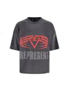 Represent Grey Crewneck T-shirt With Maxi Logo Print On Front And Rear In Cotton Blend Man In Gray