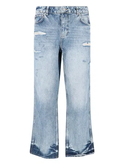 REPRESENT LIGHT BLUE DISTRESSED STRAIGHT-LEG JEANS