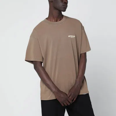 Represent Light Brown Cotton T-shirt With Logo In Sand